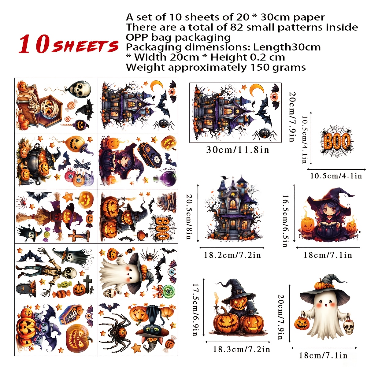 10 Sheets 3D Halloween Window  - Sticker Sheet Set 리뷰 및 가격